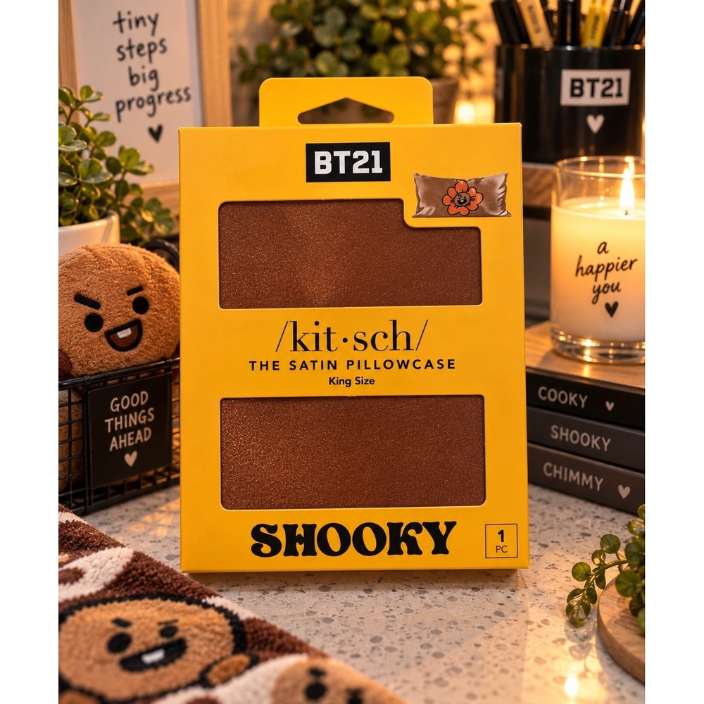 Kitsch BT21 Shooky The Satin Pillowcase King Size Brown BTS Line Friends NEW